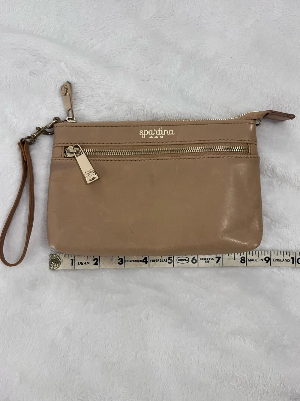 Spartina 449 Leather Wristlet Zipper Pouch Tan